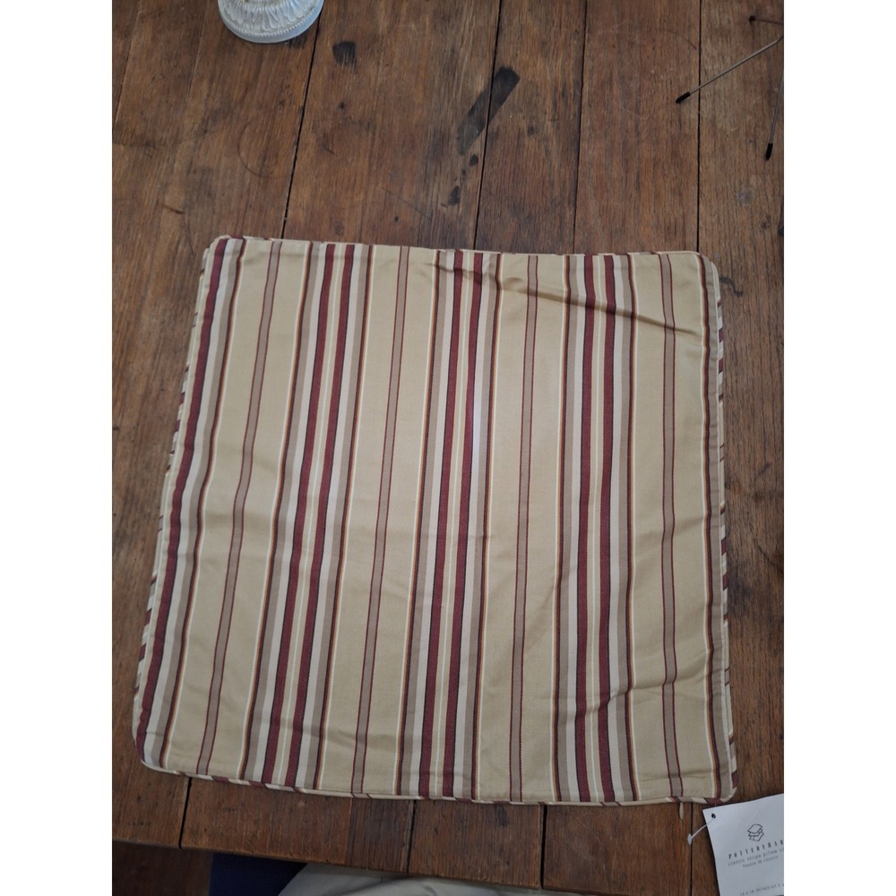 Pottery Barn Classic Stripe Pillow Cover 18x18 Tan Burgundy Gold Cotton NWT